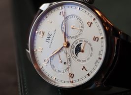 IWC Portuguese Perpetual Calendar IW344203 (Onbekend (willekeurig serienummer)) - Zilver wijzerplaat 42mm Staal