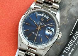 Rolex Day-Date 18239 (1991) - Blauw wijzerplaat 36mm Witgoud