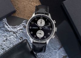 IWC Portuguese Chronograph IW371404 (Onbekend (willekeurig serienummer)) - Zwart wijzerplaat 41mm Staal