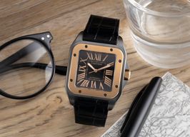 Cartier Santos 100 W2020009 (Onbekend (willekeurig serienummer)) - Zwart wijzerplaat 38mm Goud/Staal