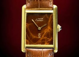 Cartier Tank Vermeil Tank Vermeil Wood dial (1981) - Bruin wijzerplaat 23mm Goud/Staal